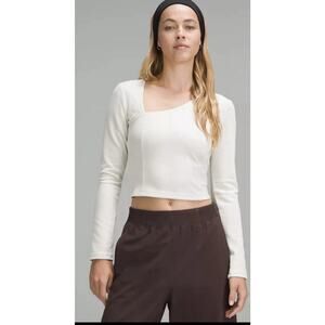 LULULEMON CREAM TOP - Ribbed Softstreme Asymmetrical Long-Sleeve Shirt - SIZE 2